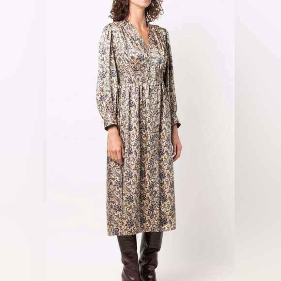 SANDRO Gathered paisley-print twill midi dress size medium - Picture 1 of 13